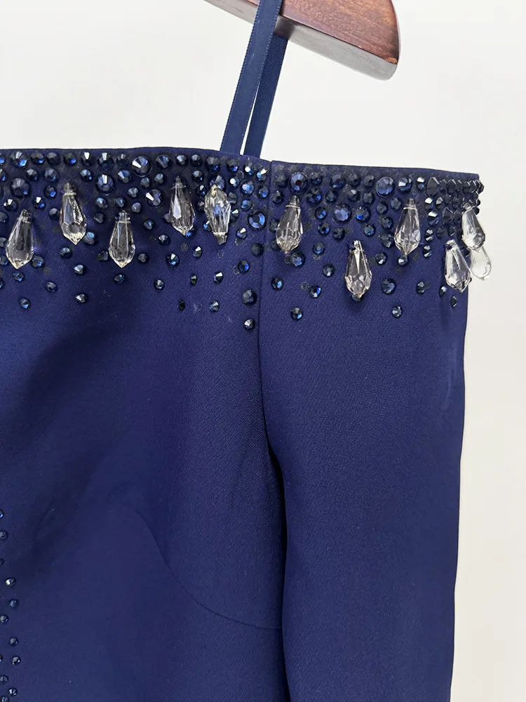 Suknia wieczorowa damska z odkrytymi ramionami, luksusowa, z kryształkami i dżetami, długa do podłogi, na imprezę, bal, model 2026.