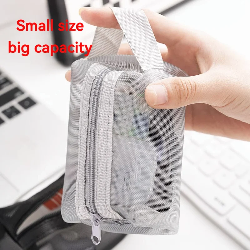 Hot Mini Storage Bag Transparent Mesh Coin Storage Bag Zipper Bag Key Bag Large Capacity Nylon Bag