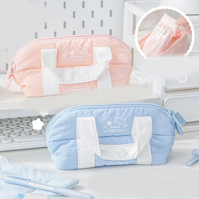 Handheld Pencil Case Large Capacity Pencil Pouch Soft Marker Pen Case Aesthetic Pen Bag Simple Stationery Bag image 3