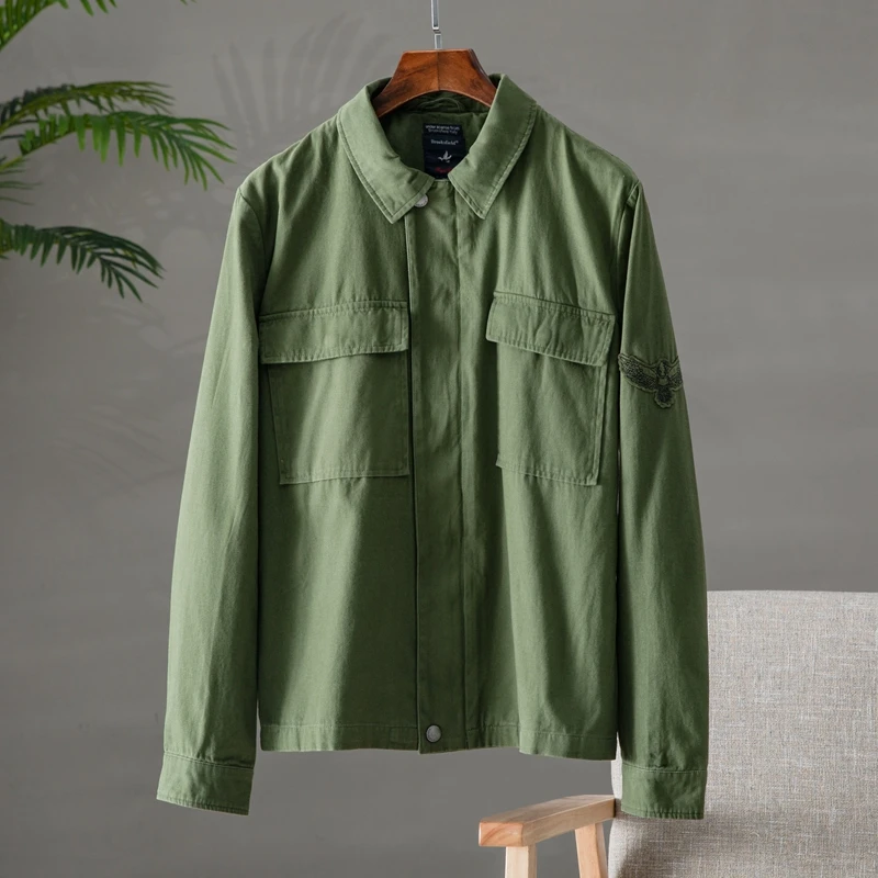 

Мужская куртка свободного кроя в стиле милитари с большими карманами, весенне-осенняя, молодежная, модная, с воротником-стойкой, длинными рукавами, на молнии.