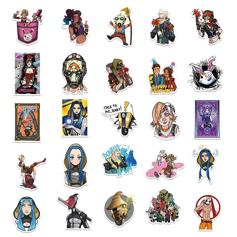 Pegatinas Borderlands de 50 piezas, pegatinas decorativas para maleta, taza de agua, papelería para teléfono móvil, coche, Scooter, ordenador portátil, refrigerador