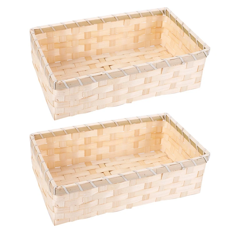 2 PCS Natural Bamboo Basket Gift Hampers As Shown Bamboo About 26X16x10cm Retail Display Home Organizer