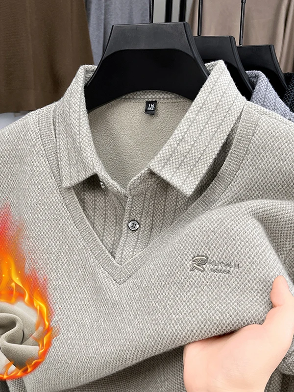 

Мужской вязаный свитер с воротником Thiened Irt на подкладке, осень-зима, теплая основа, повседневный свободный крой из полиэфирного волокна