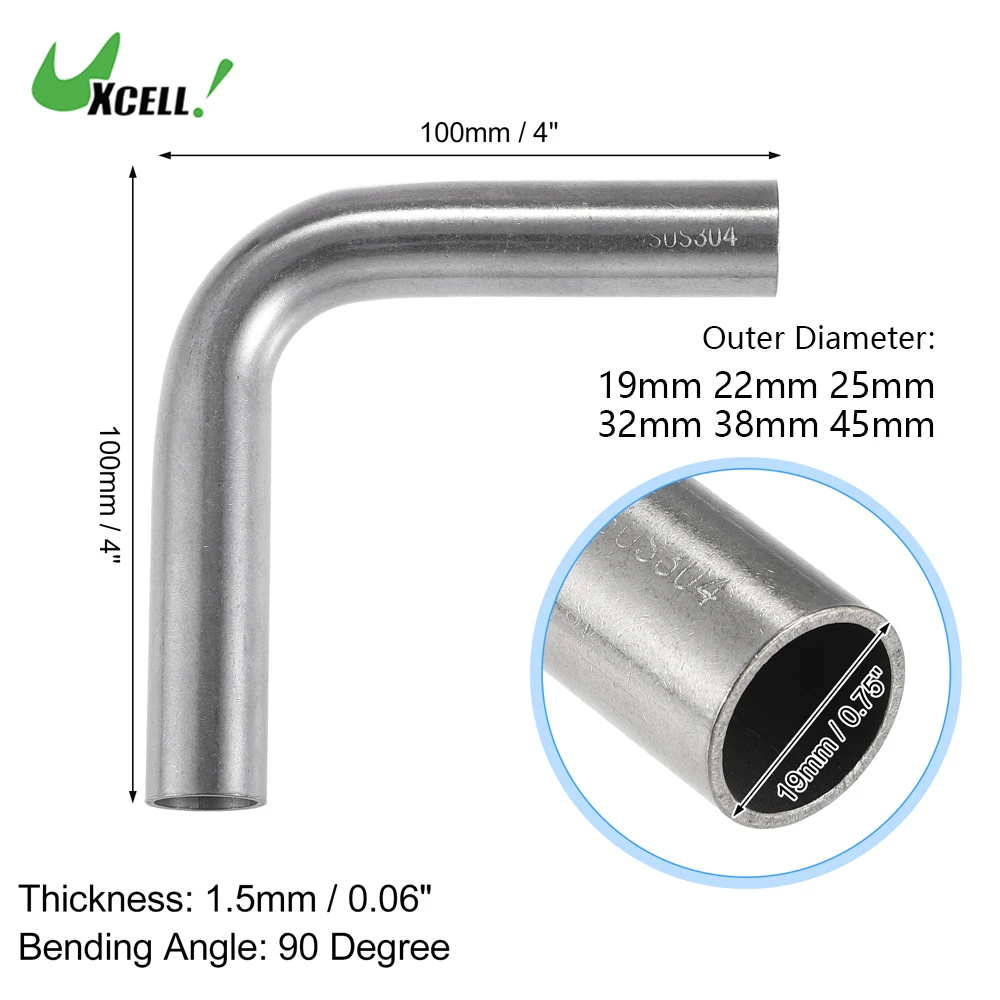 Uxcell Bend Elbow Pipe Tube 19mm 22mm 25mm 32mm 38mm 45mm OD  100mm Leg Length 90 Degree Car DIY Exhaust Pipe Air Intake Tube