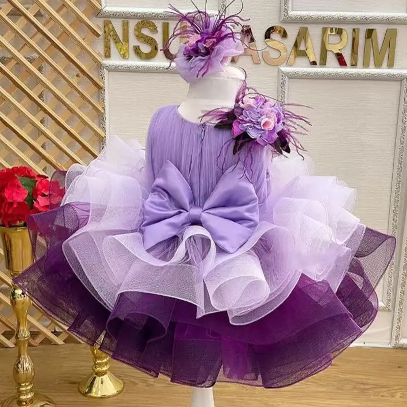 Jill Wish J714 라일락 플라워 걸 드레스 깃털 리본 사랑스러운 민소매 스팽글 공주 어린이 웨딩 생일 파티 정장 드레스