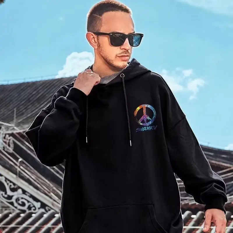 Trendy Hip-hop Oversized Hoodie Men's Trendy Ins New High Street Round Neck Casual Coat With Plush Spring And Autumn