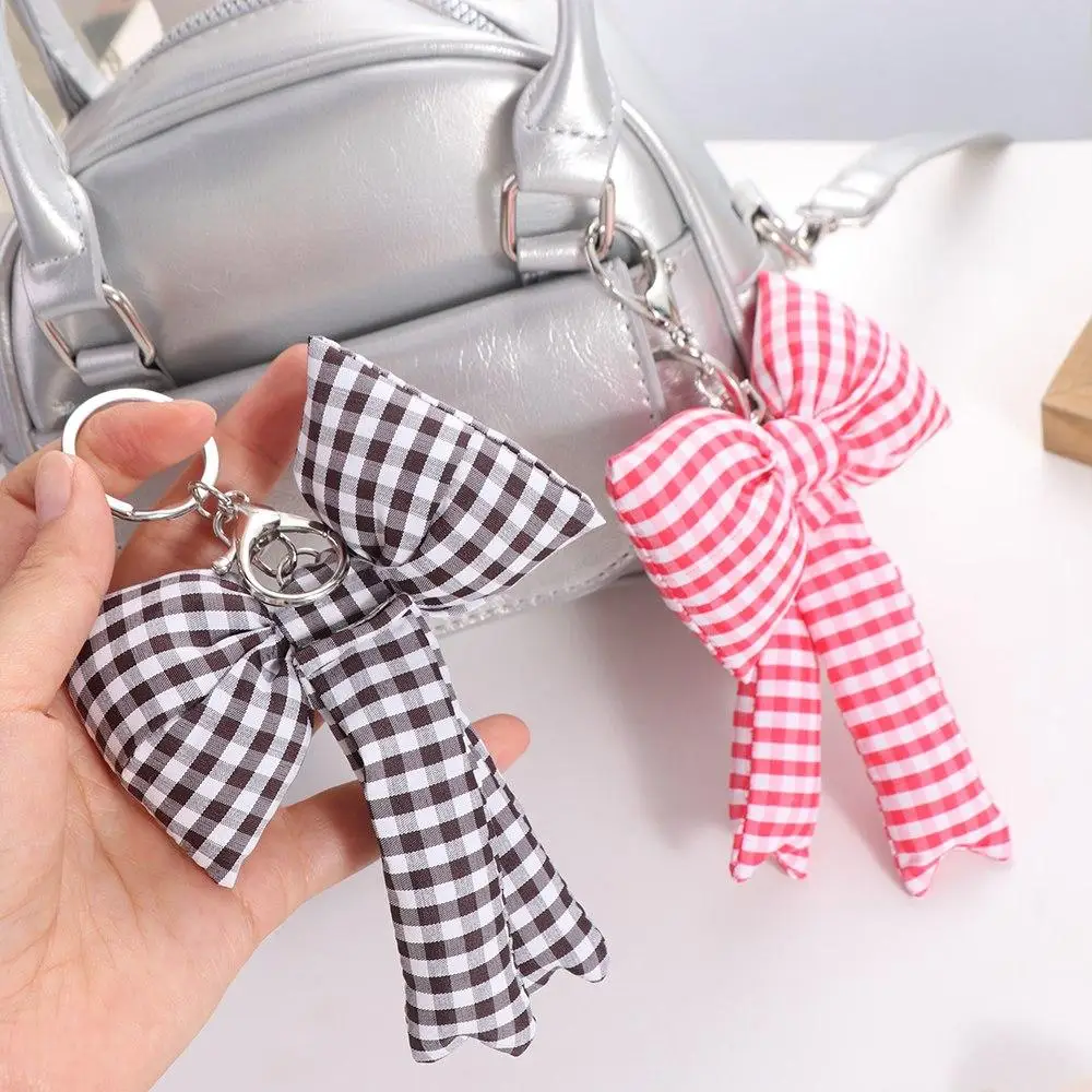 Dulce rejilla arco bolsa colgante Balletcore estilo coreano 3D Bowknot llavero mochila decoración teléfono cadena Y2k bolsa colgante niñas
