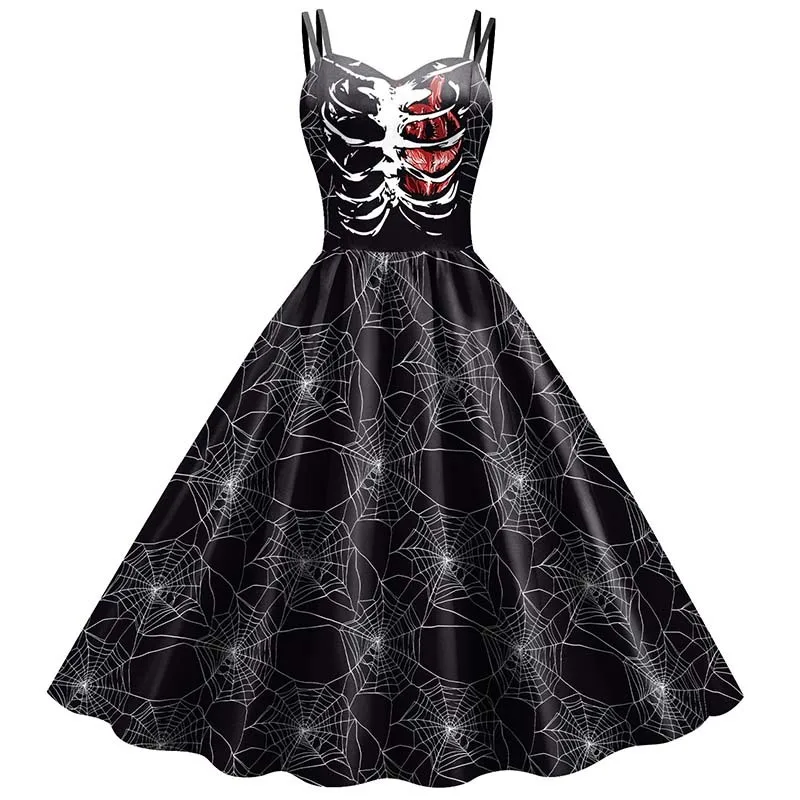 Skelett Halloween Cosplay Kostüme Kleid Blut Rose Gothic Mini kleider Mädchen träger lose sexy Party Outfits Ballkleid für Frauen