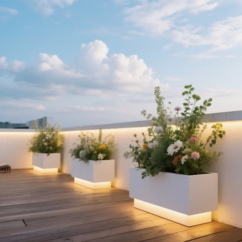 

Outdoor courtyard flower box bottom luminous terrace landscaping outside pendulum balcony garden flower bed stainless steel