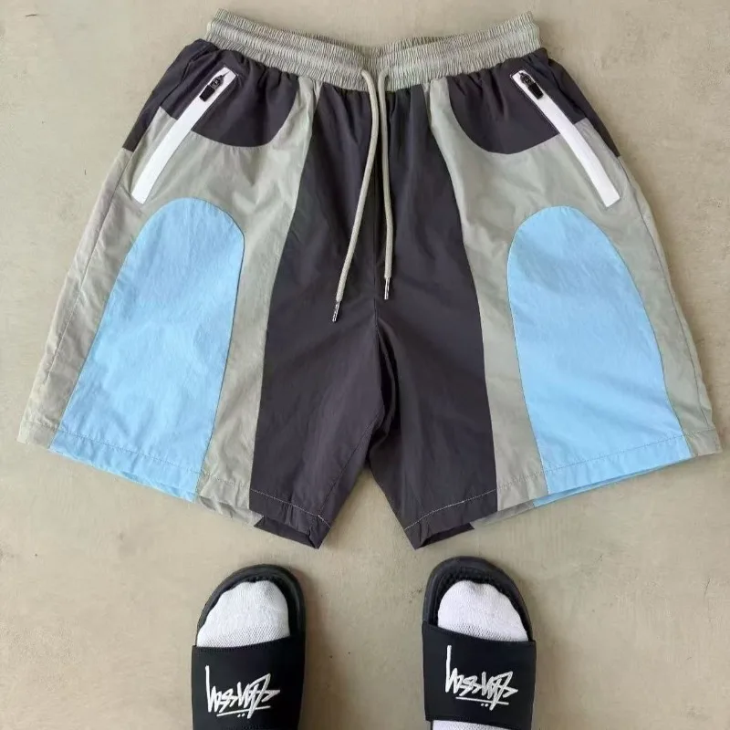 

Легкие спортивные шорты в стиле ретро в стиле пэчворк для мужчин, повседневные свободные баскетбольные шорты унисекс, быстросохнущие пляжные шорты