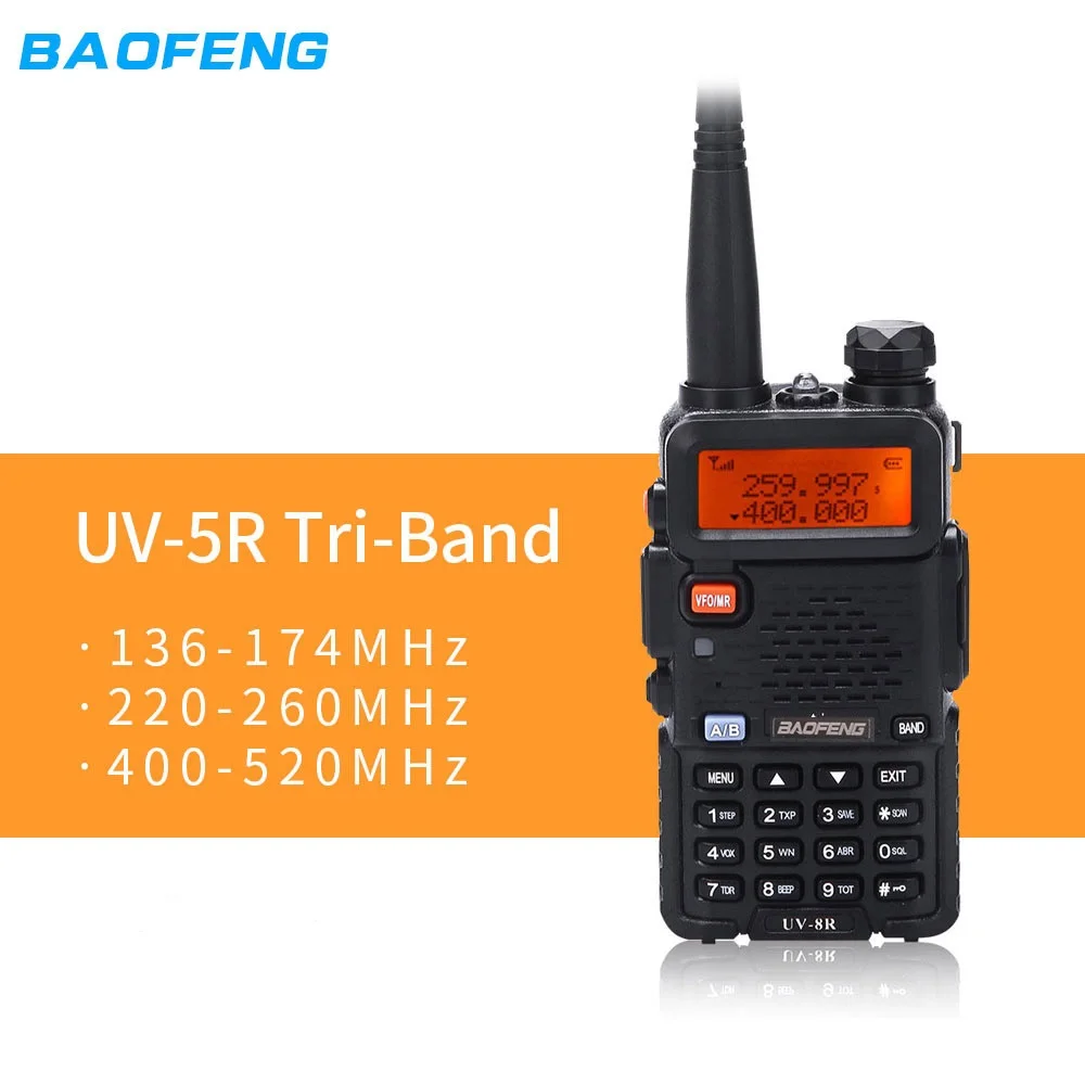 

Baofeng UV-5R-3B 5W Tri-Band Amateur Walkie Talkie Transceiver136-174&220-260&400-520MHz Dual Display Upgraded UV5R Ham Intercom