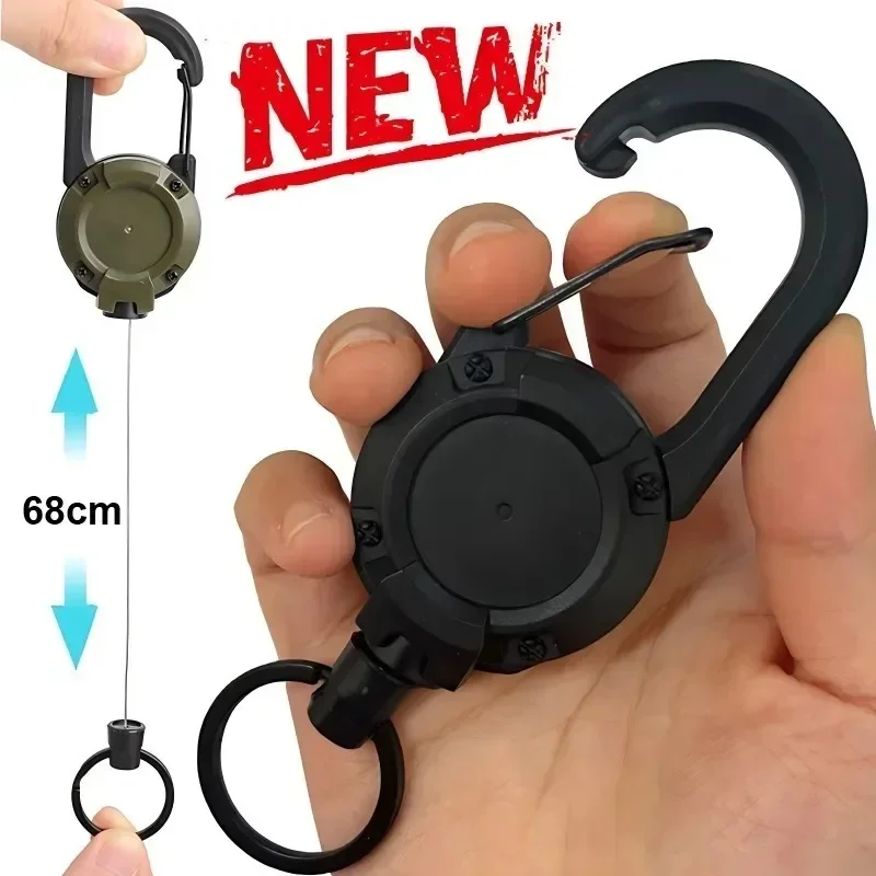 1/2pcs Anti-Theft Heavy Duty Retractable Pull Badges Id Reel Carabiner Keychain Buckle Key Holder Outdoor Keychain Multiple Tool