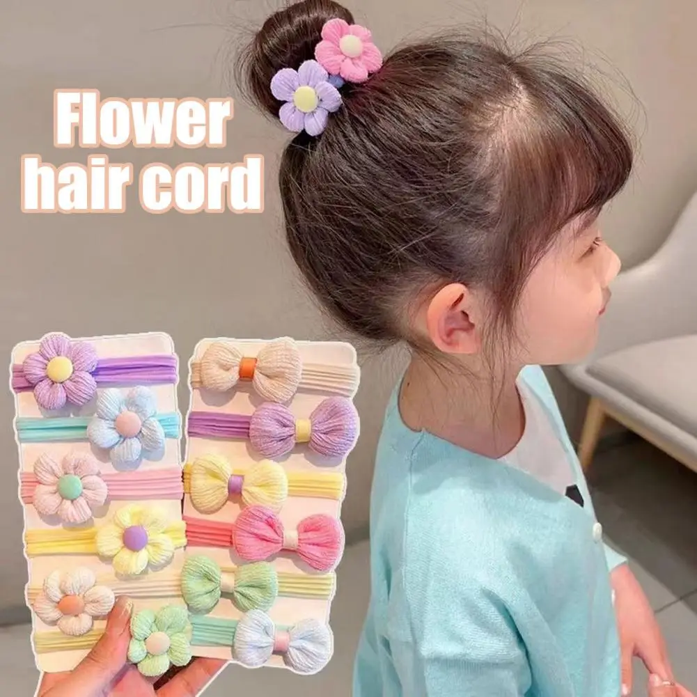 

6/12Pcs Hair Rope High Elasticity Fabric Hair Rings Flower Bowknot Decor Versatile Hair Tie Hairs Bracelet Decoration
