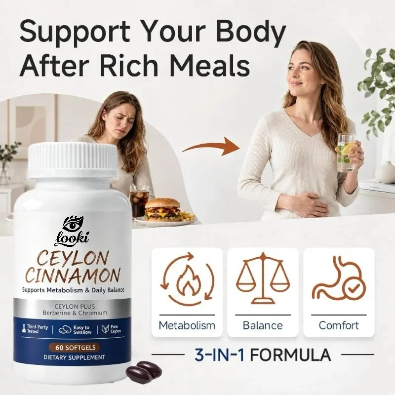 Ceylon Cinnamon Supplement Contains Berberine and Chromium, Used for Metabolism and Energy Support in 60 Capsules