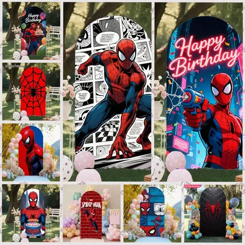 Spider-Man Theme Arched Backdrop Customizable Children Boy Happy Birthday Party Baby Shower Flexible Decoration Photography Prop