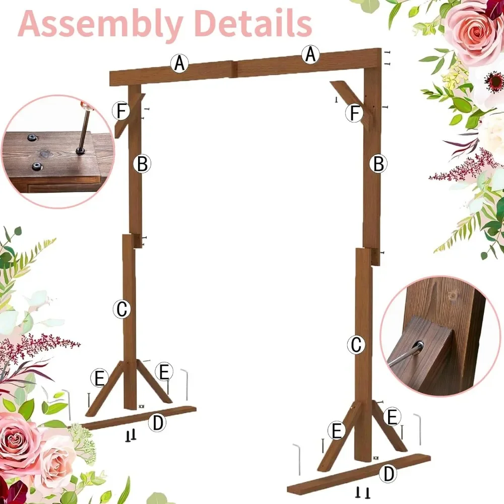 Wedding Arch, 7.5FT Wedding Arbor Backdrop Stand for Outdoor Indoor, Arch for Wedding, Square Wood Arch Wedding Arbor