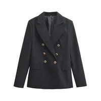 2024 otoño nueva ropa de mujer color sólido temperamento doble botonadura ajustado manga larga chaqueta de traje casual