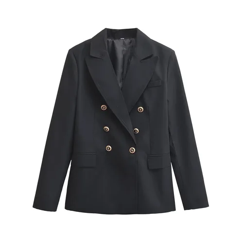 2024 otoño nueva ropa de mujer color sólido temperamento doble botonadura ajustado manga larga chaqueta de traje casual