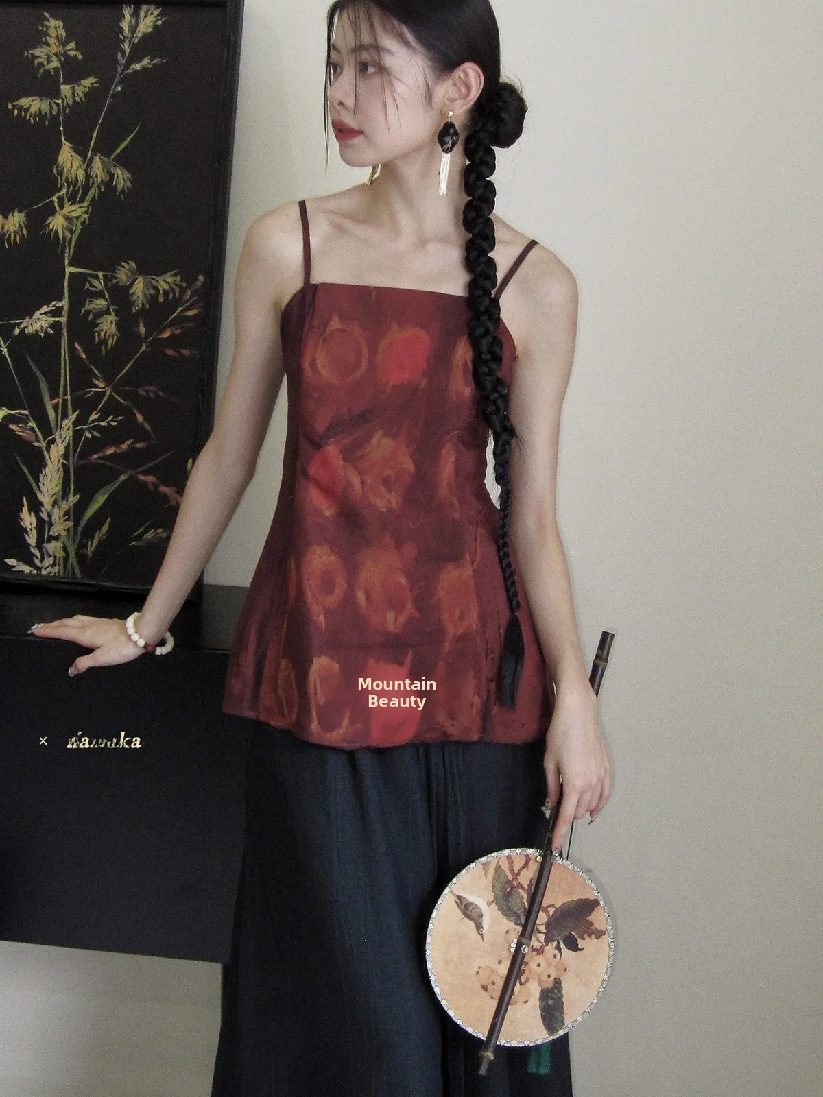 

Yamakawa Blackwood Patchwork Silk Printed Strapless Vest Chinese Style Commute Fashion Summer Collection Women's Vest Top