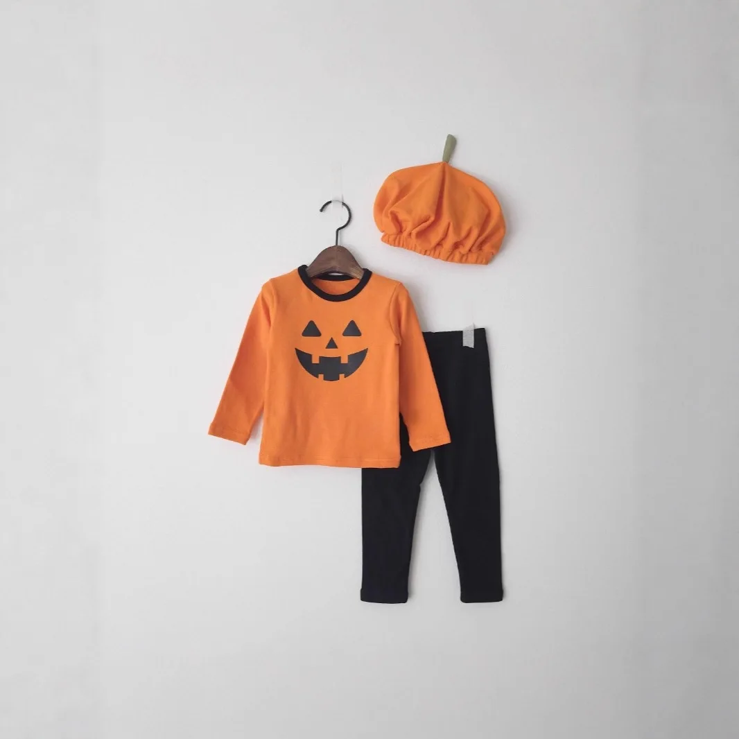 MINISO هالوين الخريف طفل الفتيان الفتيات جديد ثوب فضفاض للأطفال الرضع الكرتون اليقطين شكل طويل الأكمام بنطلون مجموعة 0-24 أشهر داخلية