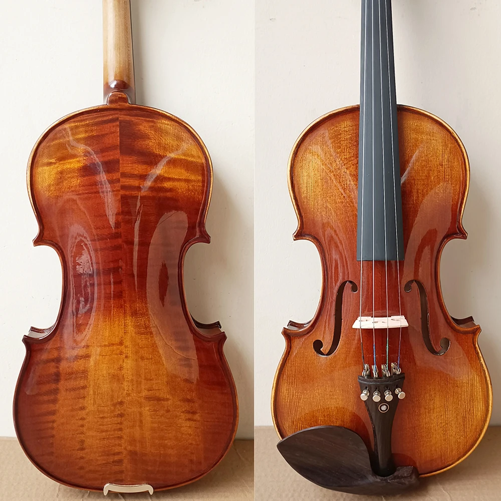Stradivarius Handgefertigtes Natürliches Tiger-Muster Ahorn-Violinen-Set 4/4 Violine für Anfänger Professionelle Musikinstrumente mit Koffer