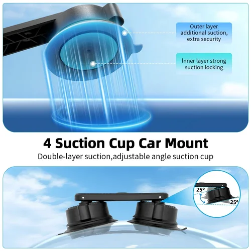 Imagen 2 del producto Soporte de Succión para Coche para Insta360 x5, x4, x3, x2, One RS, R para Cámara GoPro, Kit de Soporte de Succión para Cámaras de Acción, Palo Selfie