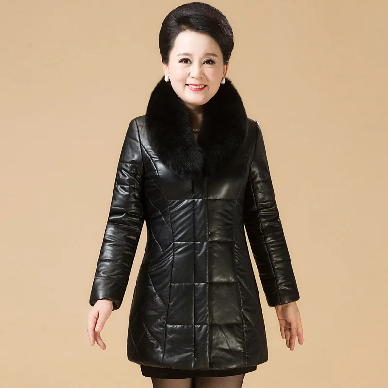 Tamanho de meia-idade S-3xl idosos mais jaquetas de couro genuíno feminino real pele de raposa casacos à prova dwaterproof água 2023 elegante grosso quente parkas