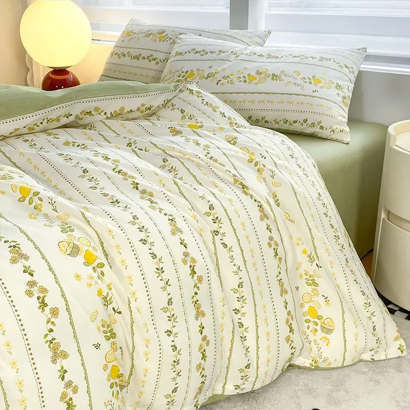Green Floral Bedding Set Ins Fashion Twin Full Queen Size Duvet Cover No Filler Flat Sheet Pillowcase Girl Home Totel Bed Linens