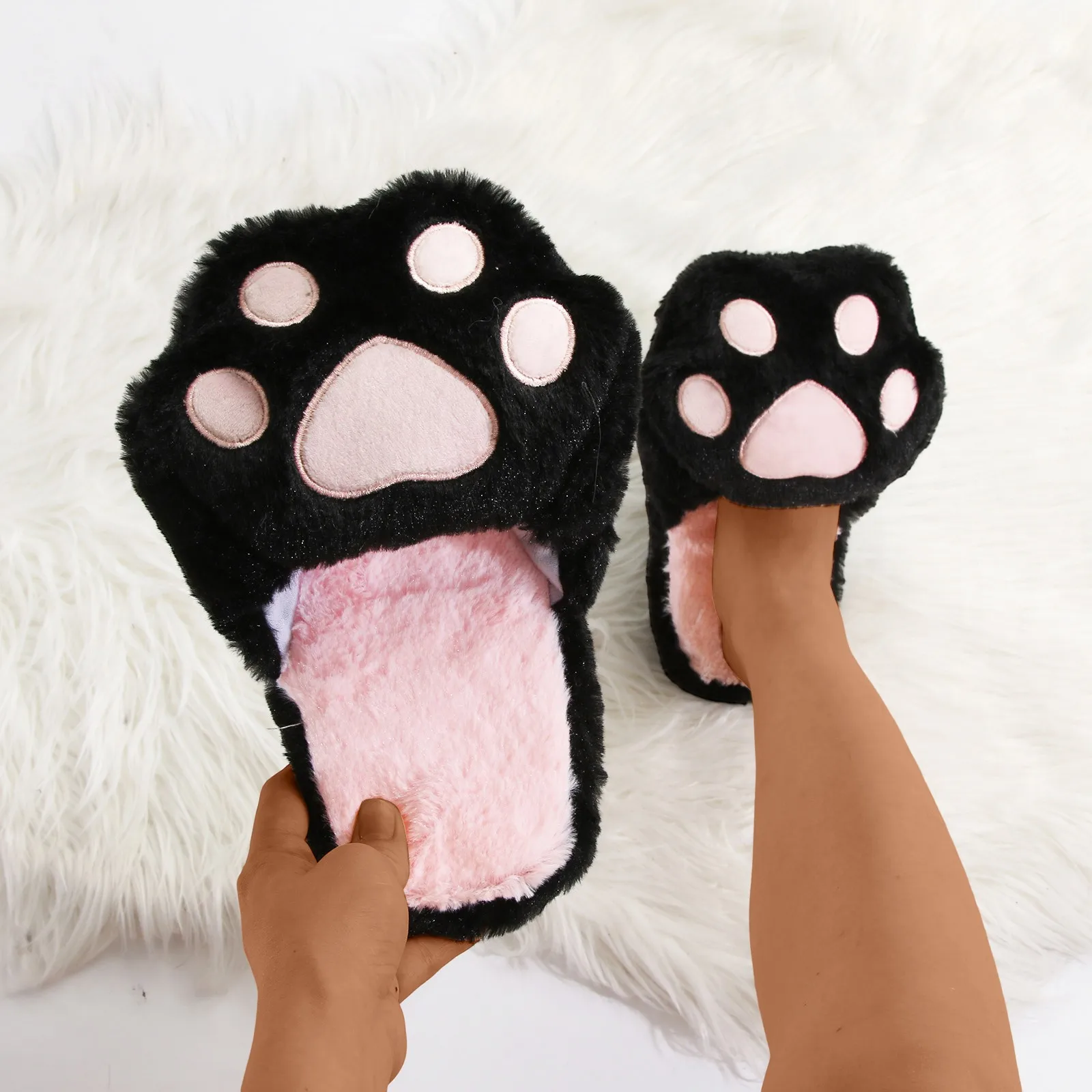 Cotton Slippers Female Simulation Cat Slippers Indoor Home Plush Anti Slip Shoes Cute Home Plush Womens Fuzzy Slipper Socks