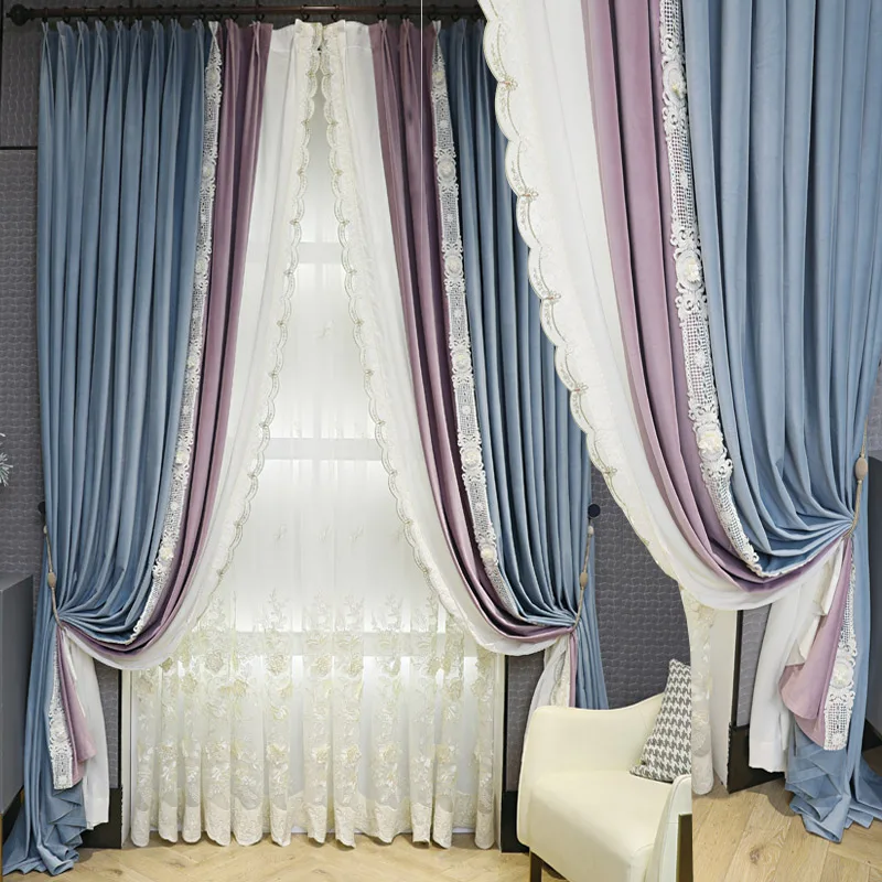 

Flannelette matching wedding room American bedroom shade flannelette blue purple cloth blackout curtain tulle drape C1242