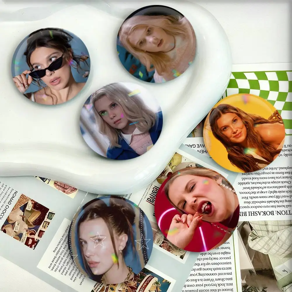 Значки Милли Бобби Браун 25, 32, 44, 58, 75 мм, круглые, для фанатов, подарки друзьям, броши, сувениры