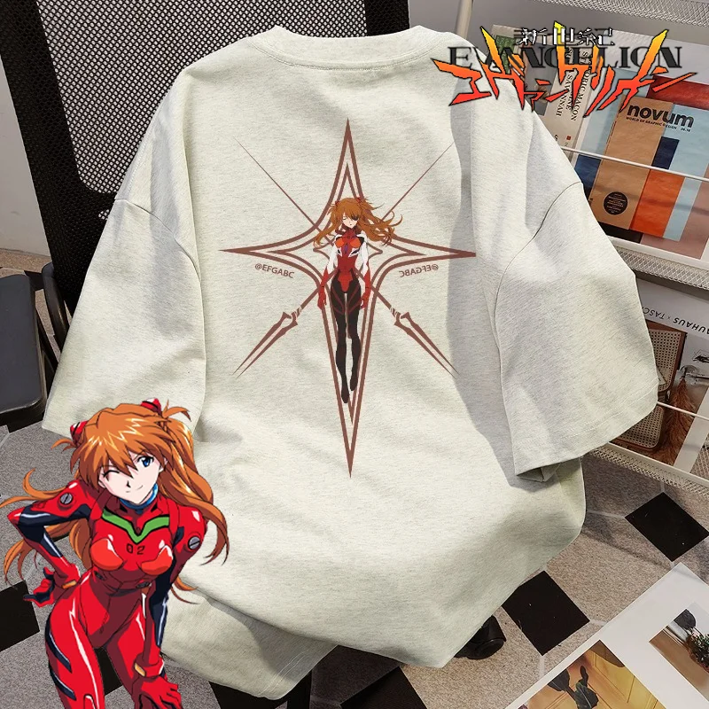 Anime Evangelion Asuka T-shirt Cartoon Men Woman Cotton Casual Round Neck T-shirt Fashion Comfortable Breathable Short Sleeve