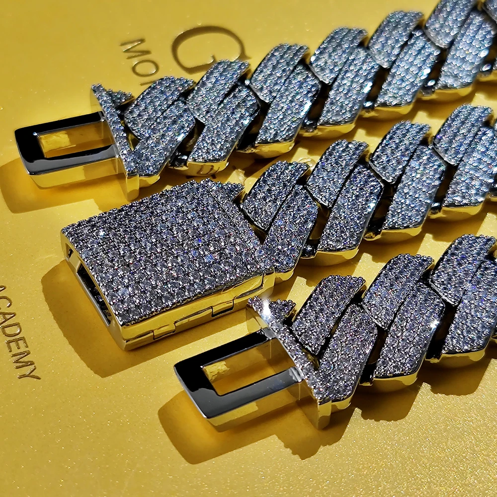 High Quality Hip Hop Diamond D VVS Cuban Necklace Jewelry 20mm Three Row Moissanite 925 Sterling Silver Cuban Link Chain