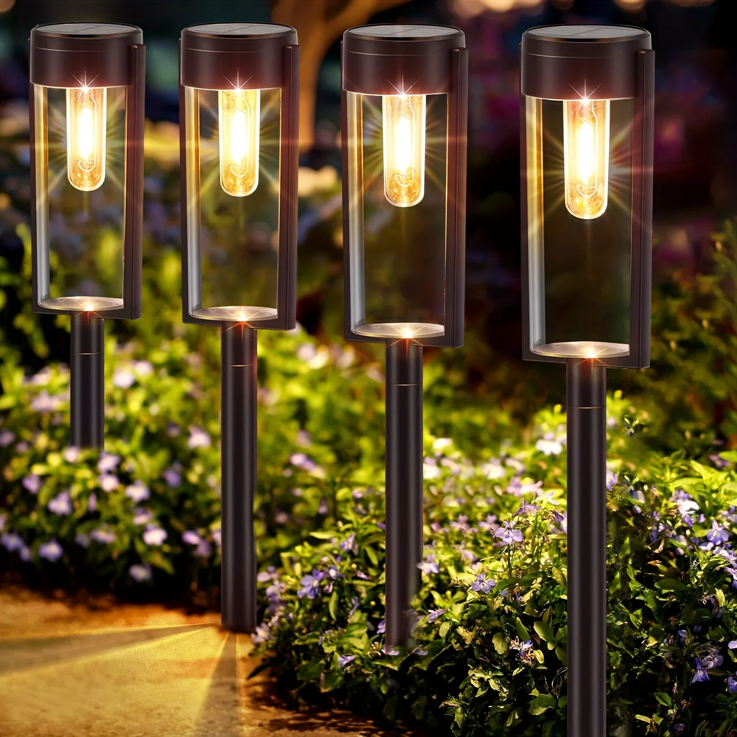 6/12 Pack Solar Pathway Lights Outdoor, Upgraded Solar Lights for Outside, Auto On/Off Solar Landscape Path Lights