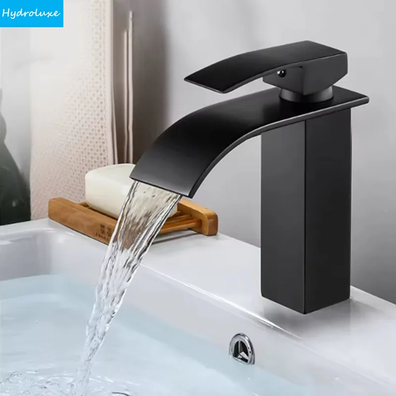 

Toilet Water Faucet Tap Waterfall Wash Basin Stainless Steel High and Low Faucet Black Hot and Cold Toilet Wash Basin Bathroom