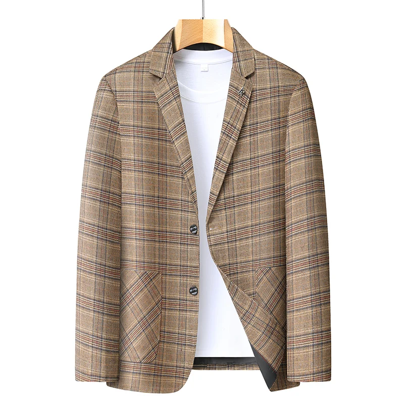 Setelan kasual pria kelas atas untuk musim semi dan musim gugur, setelan bisnis dan modis dengan potongan ramping untuk pria paruh baya dan lanjut usia.