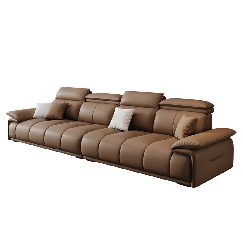 

2025 new high-backrest leather sofa, three or four people, large and small apartment living room straight row