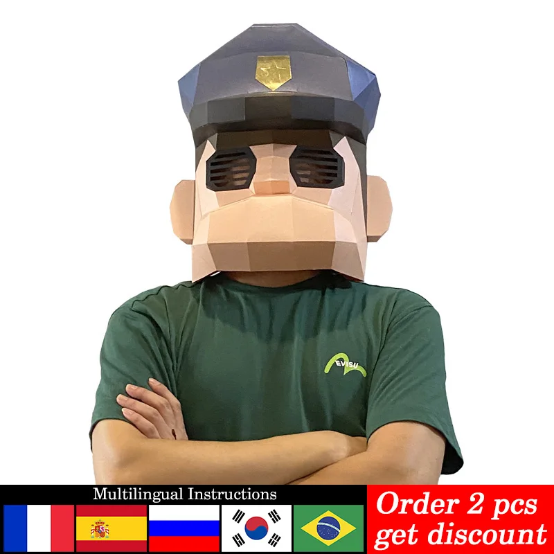 Máscara de policía de dibujos animados, modelo de papel, tamaño pequeño, arte 3D Papercraft, Origami, disfraz de fiesta, artesanía hecha a mano RTY323