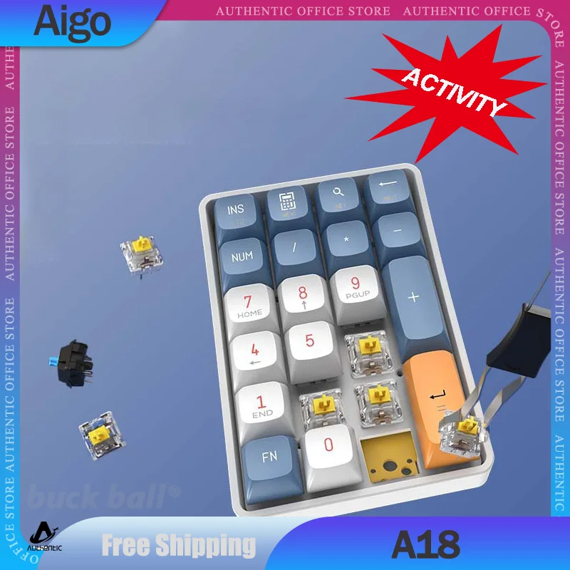 

Aigo A18 Number Keypad Mini Portable Pad 2 Mode USB 2.4G Wireless Custom Keyboard 22keys Hot-swap For Laptop Numeric Keypad Gift