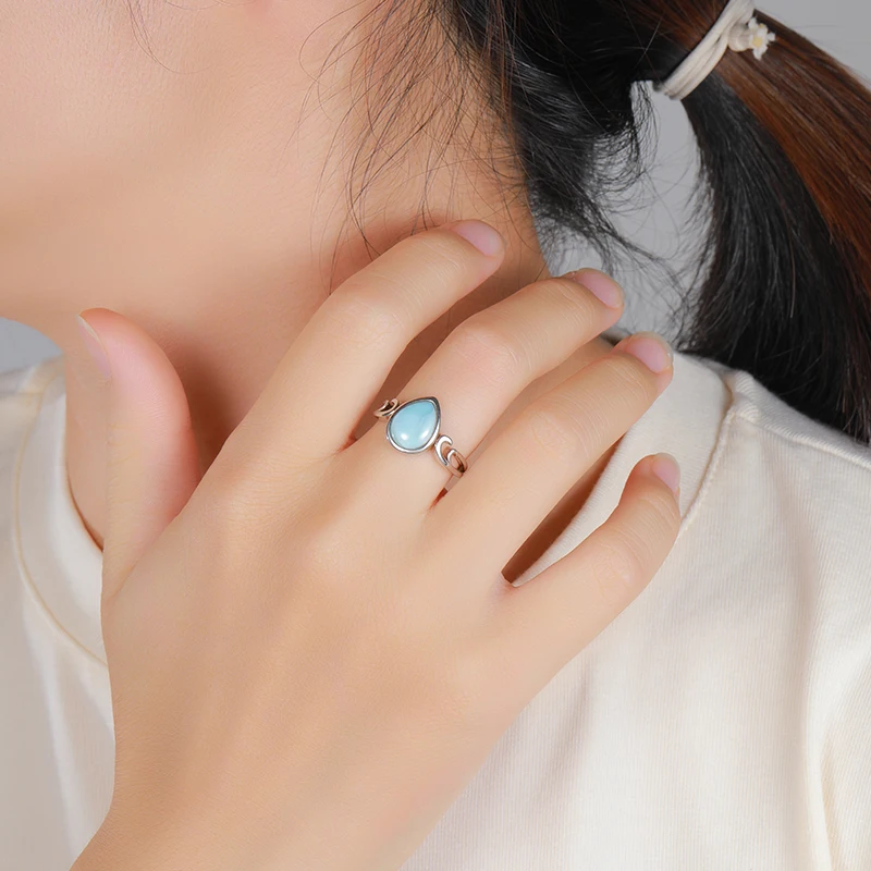 XYOP 2024 White Glass Tipsy Feather Fall Summer Sweetheart Larimar Ring