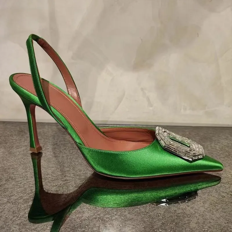 2024 Pointy Head Shallow Mouth Large Size Rhinestone Sandals Fashion Everything French Sexy High Heels Women\'s Shoes