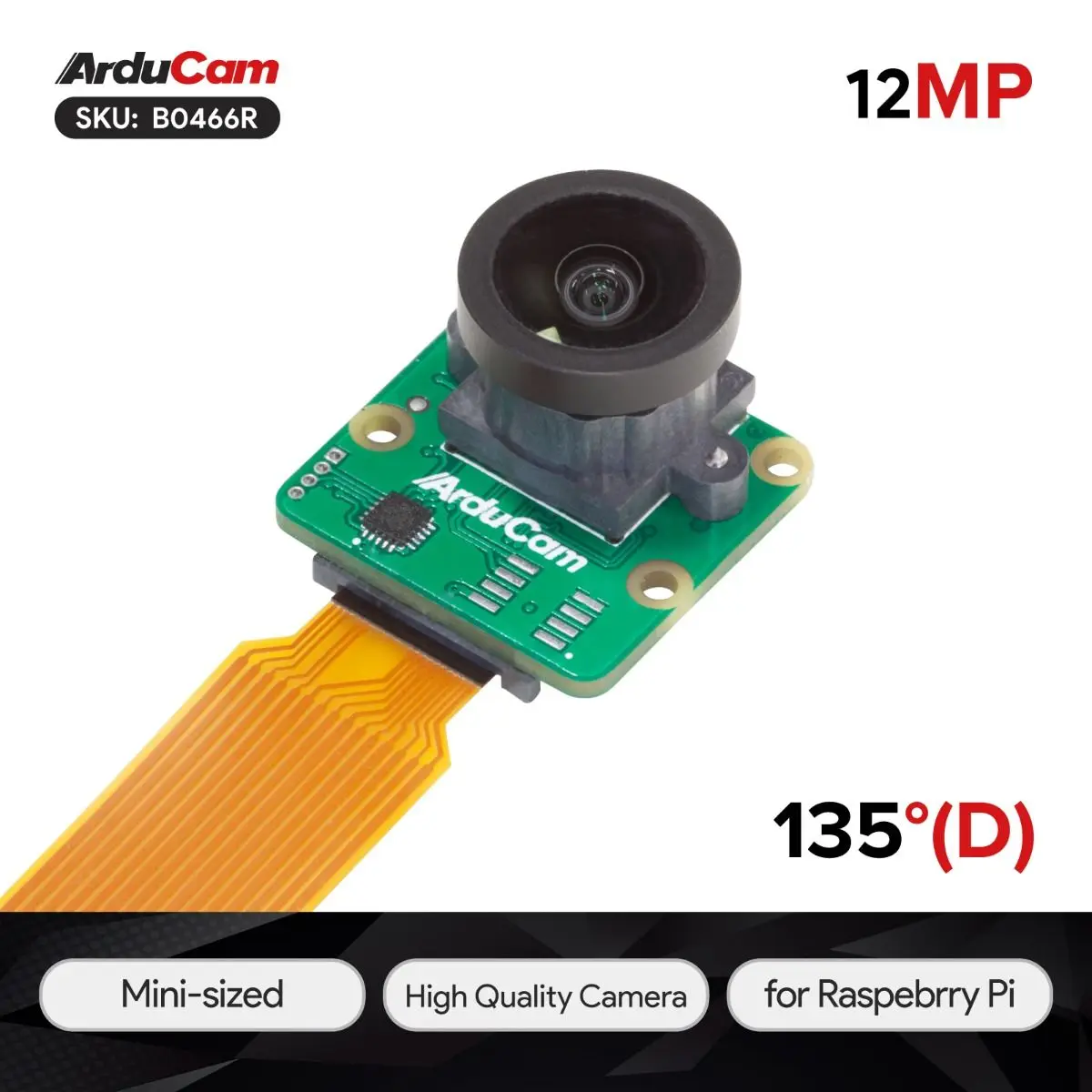 12.3MP 477M HQ Camera Module for Raspberry Pi with 135°(D) M12 Wide Angle Lens