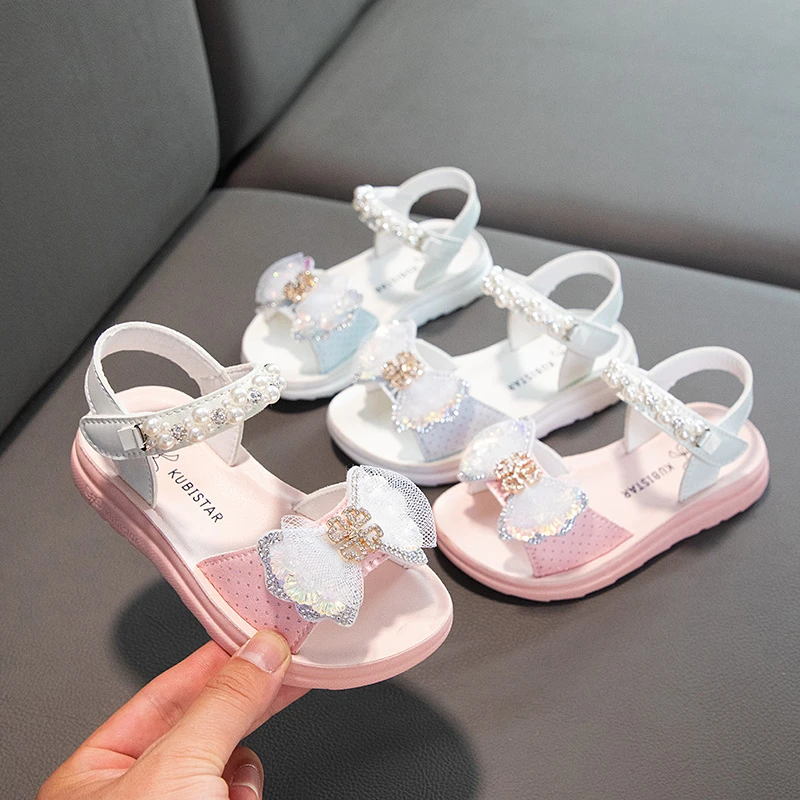 

Girl's Outdoor Sandals Breathable Summer Walking Casual Beach Shoes Princess Childrens Barefoot Trekking Heel Soft Comfortable