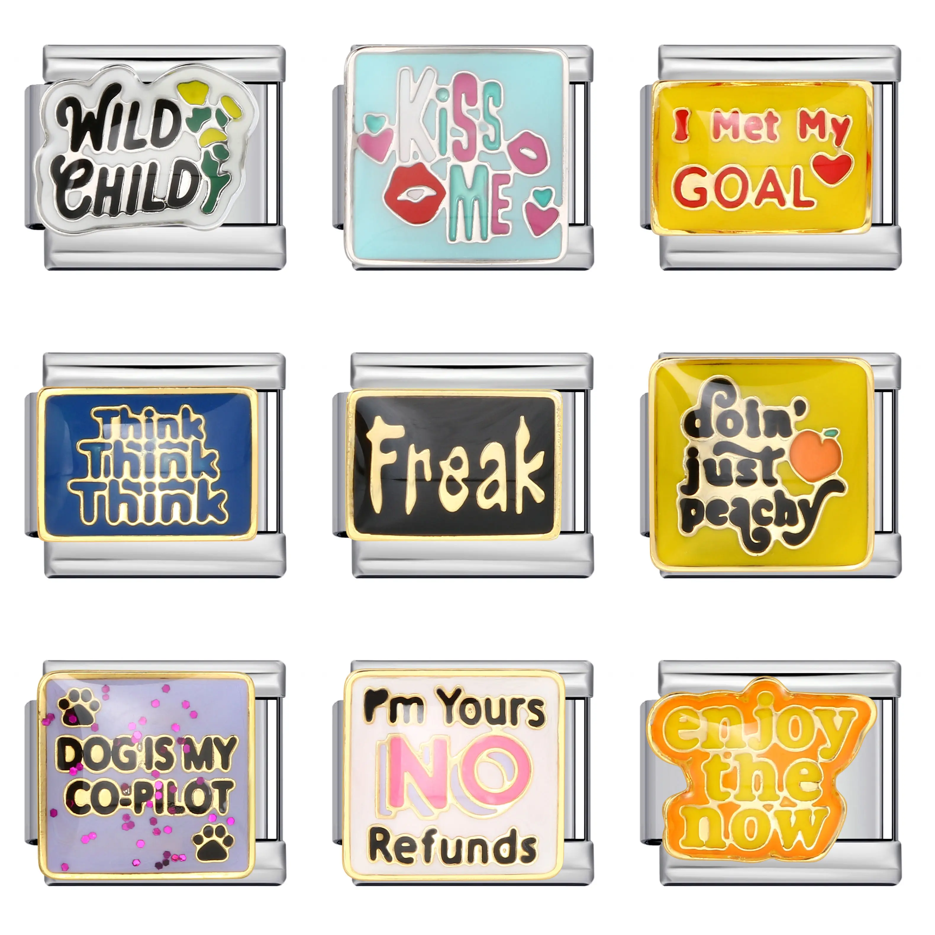 

fashion Individualization Colorful English Words Italian Link Fit 9mm Stainless Steel Charm Bracelets Making DIY Beads Jewelry