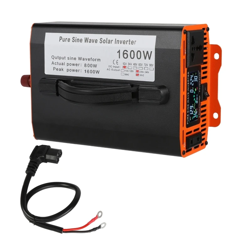 Pure Sine Wave Inverter 1600W AC 220V 50Hz / 110V 60Hz Power Invertor LED Voltage Converter for Home RV Car Fan Phone Charger