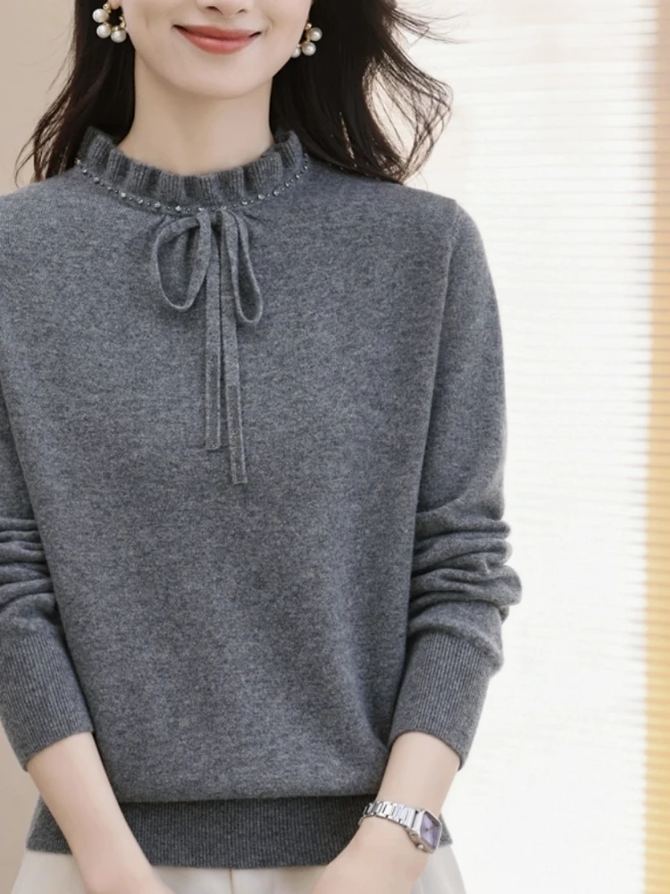 

Модный шерстяной вязаный свитер для женщин с круглым вырезом, базовый слой, осенне-зимний, для повседневной носки, с деревянным узором