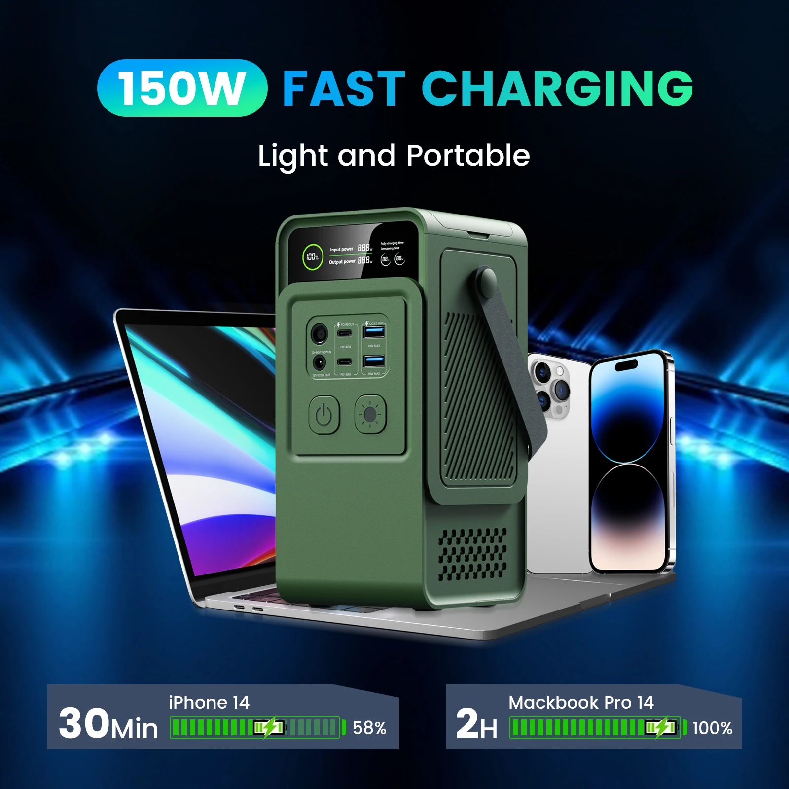 

CTOLITY 192Wh Camping Power Station 200W Power Bank 60000mAh LiFePo4 Portable Charger Battery Outdoor Solar Generator Supply