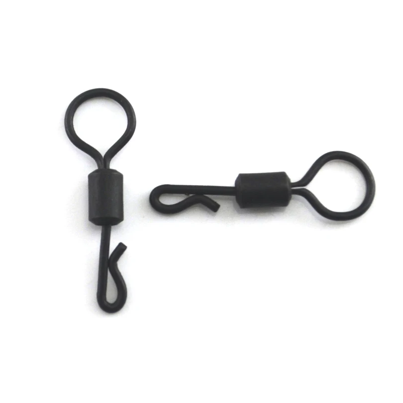 MNFT 100Pcs Fishing Rigs Snap Big Eye Carp Fishing Quick Change Q Shaped Lengthen Swivels Matter Black Color Fishing Connectors