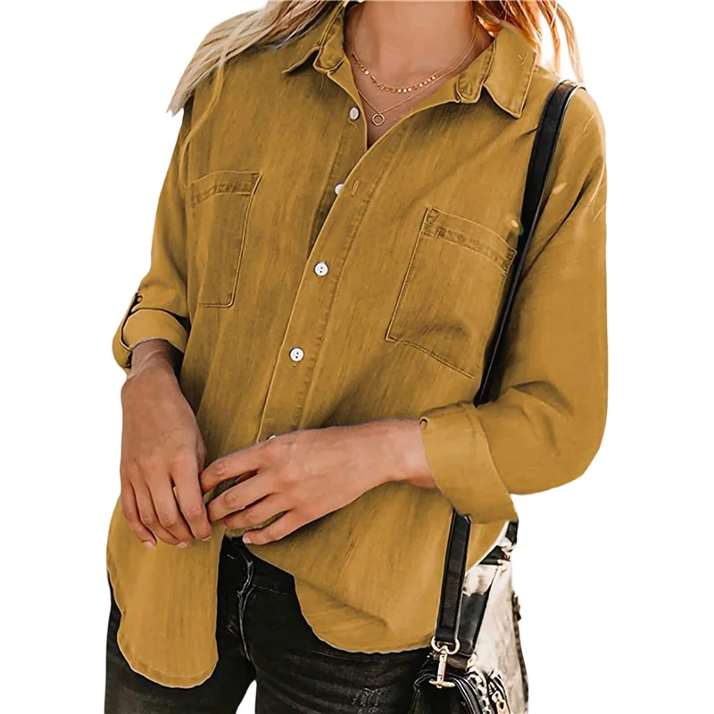 

AG-Womens Button Down Shirts V Neck Loose Casual Shirt