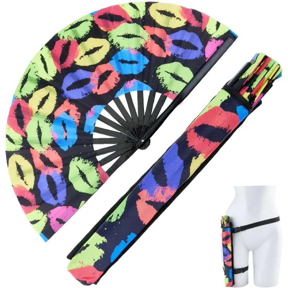 

Большой Rave Fan Складной УФ-светящийся Регулируемый бамбуковый ручной веер с сумками Ремень для мужчин Женщин Летняя линия Танцевальные вечеринки Музыкальные фестивали